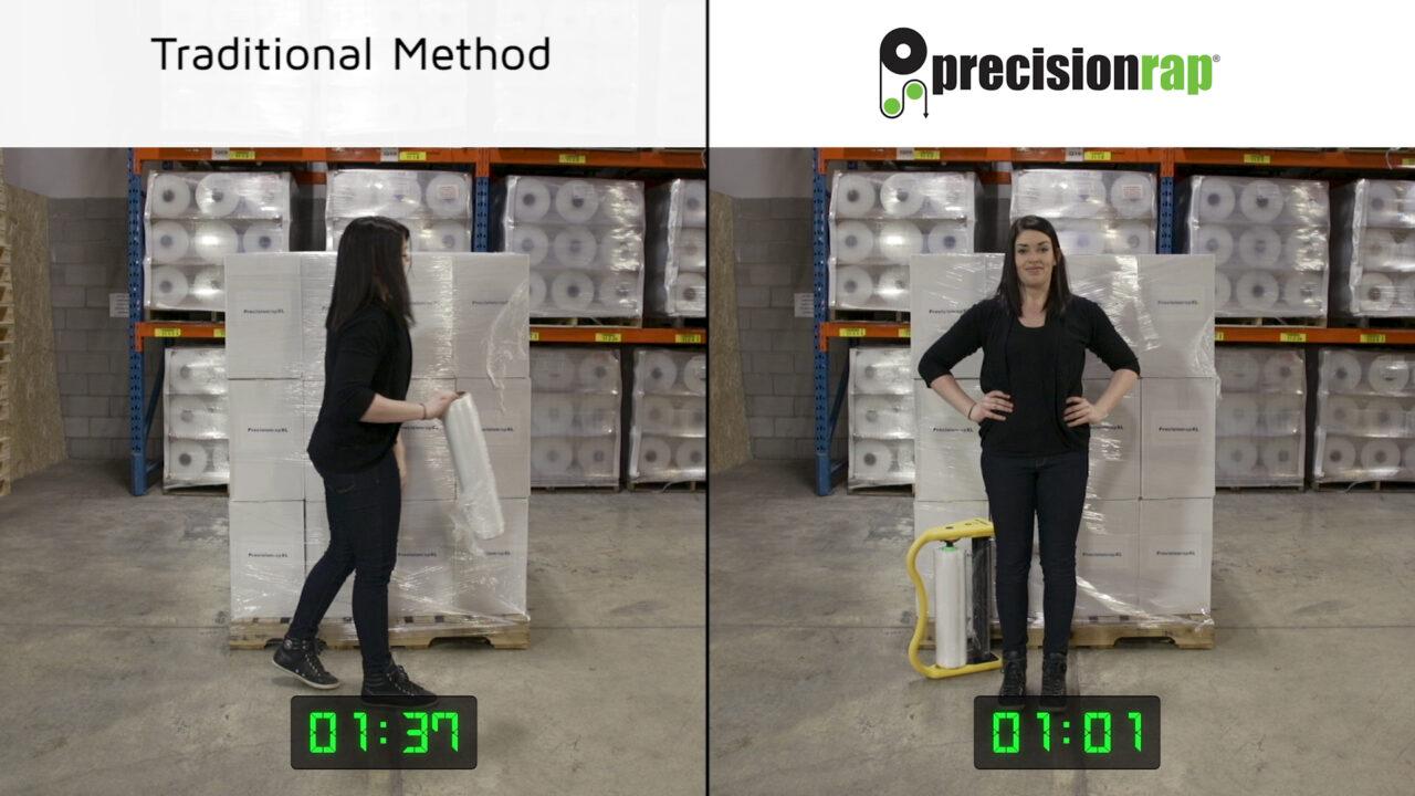 Person Using A Rappin Machine Stretch Wrap Dispenser | Precisionrap XL | WP Innova